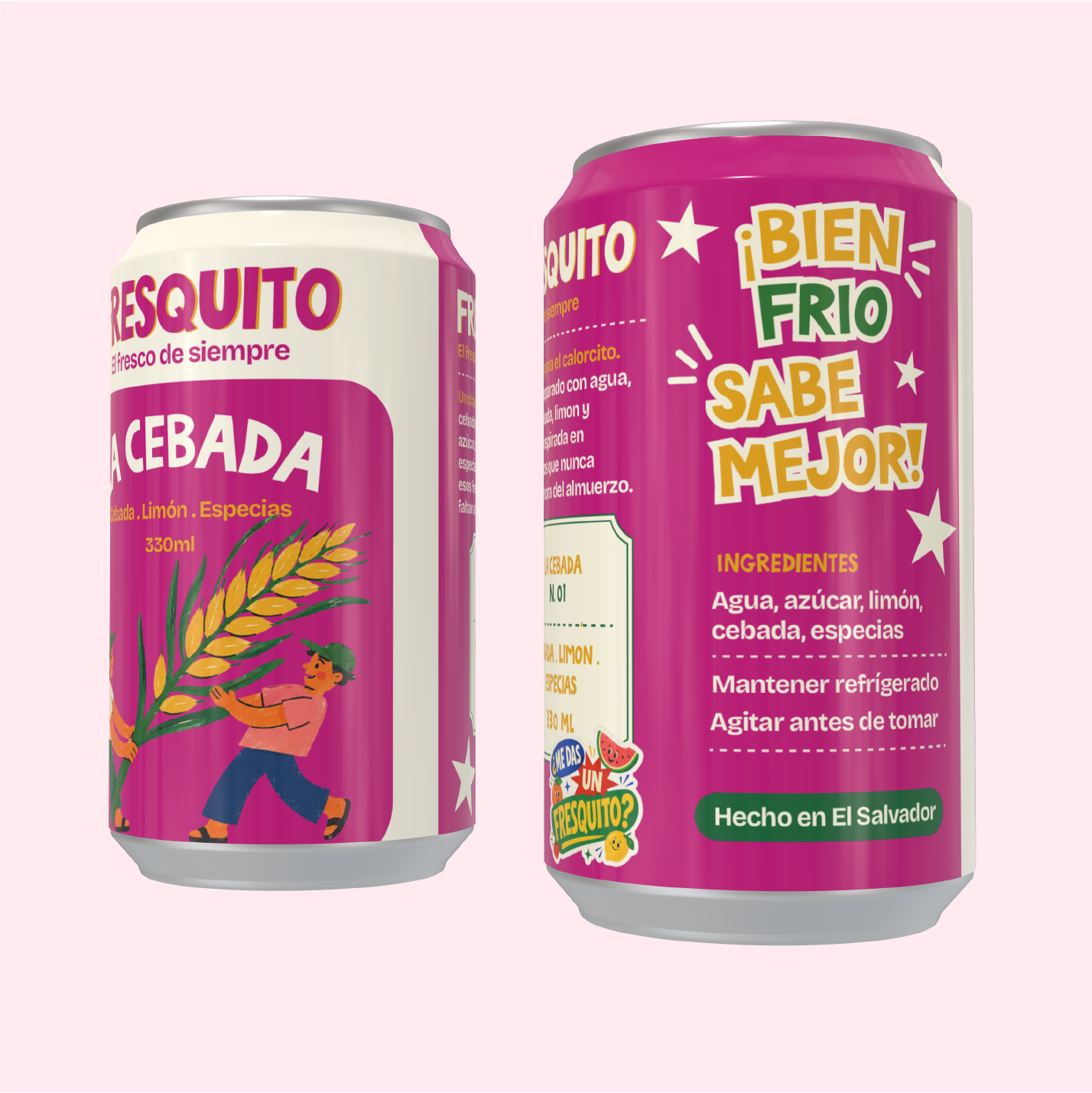 Latas Fresquito de cebada en vista frontal y posterior